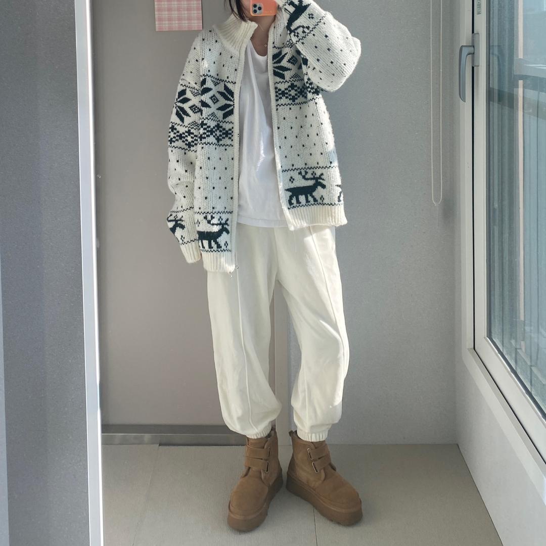 눈꽃집업가디건 노르딕사슴니트 오버핏니트가디건
