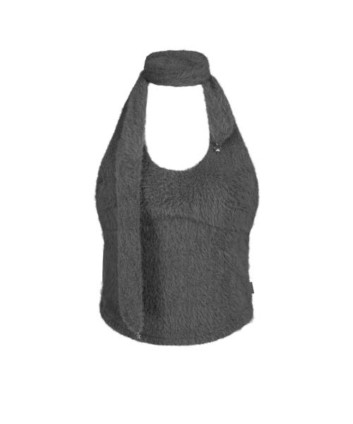 Muffler Knit Halter Top / Charcoal