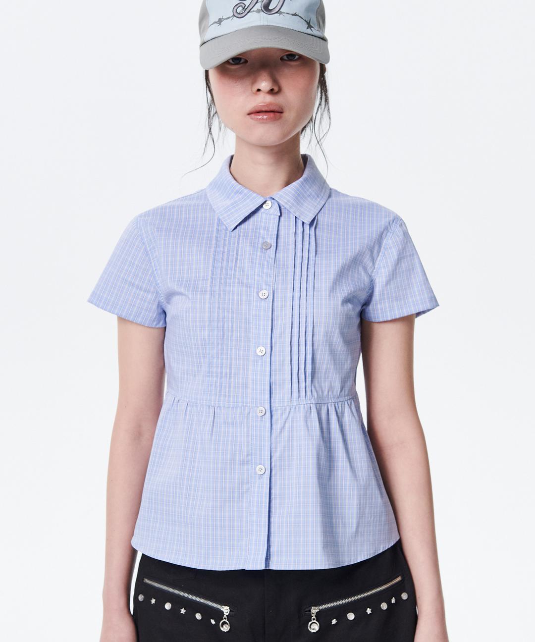 PIN TUCK FRILL SHIRTS [SKY BLUE]