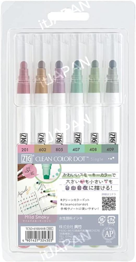 쿠레타케 수성펜 ZIG 클린컬러 도트 싱글 6색 세트