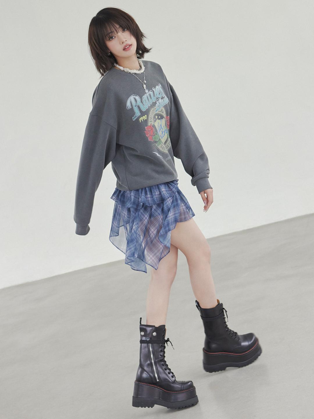 Check Tiered Dress in Blue Check VW5AO302-28