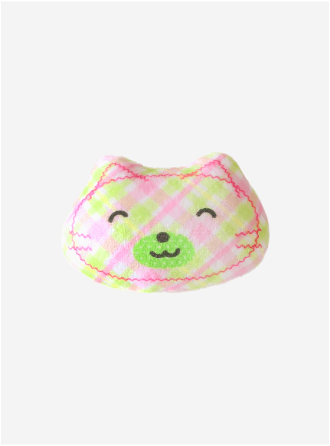 FLUFFY BROOCH - Pink&green check cat
