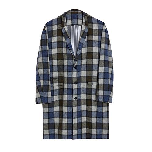 싱글 3코트 그린 체크 코트