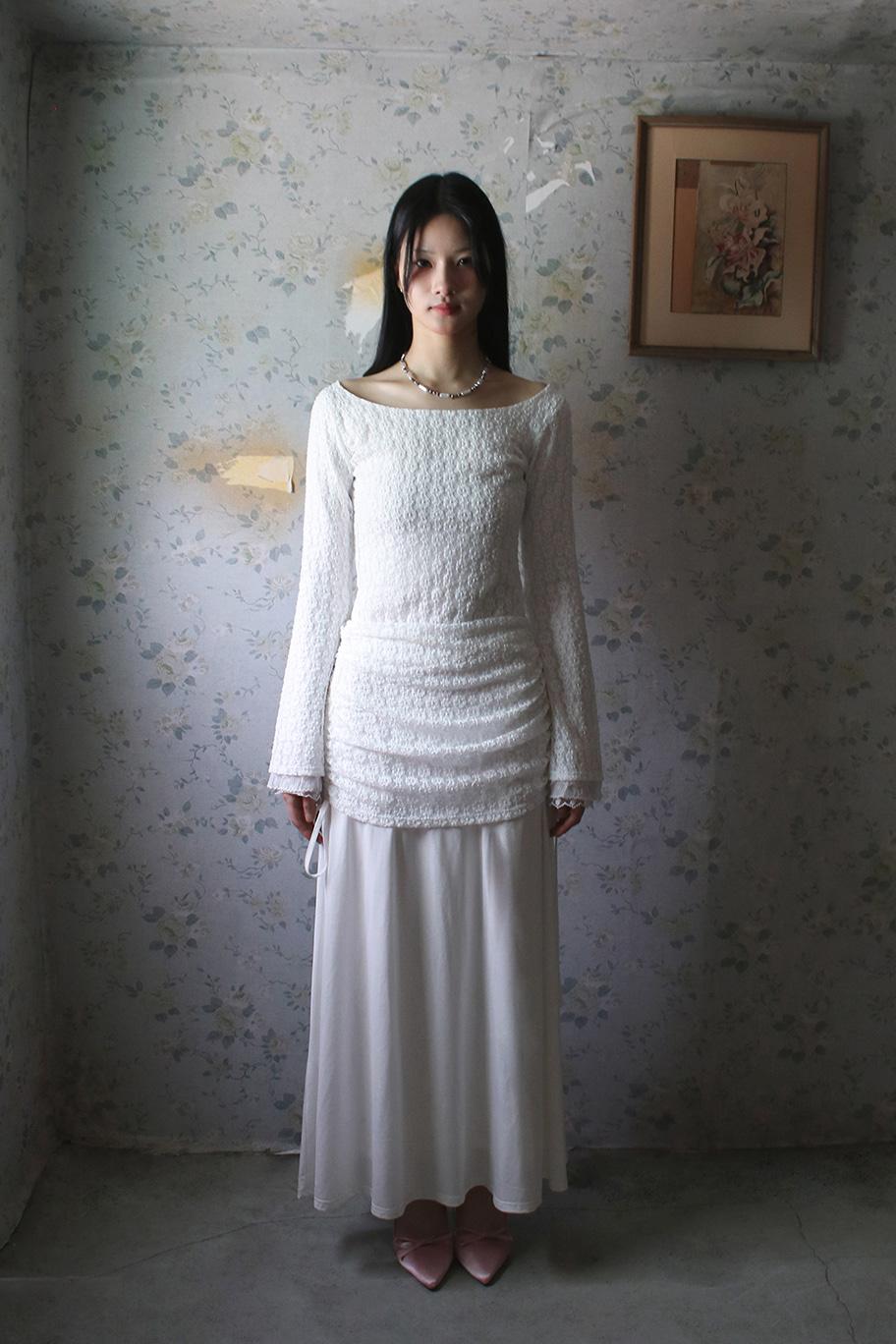 Alina Antique Lace Shirring Maxi Skirt_IVORY