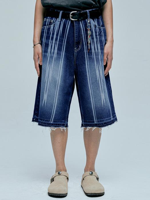 navajo pattern cut off bermuda pants indigo blue