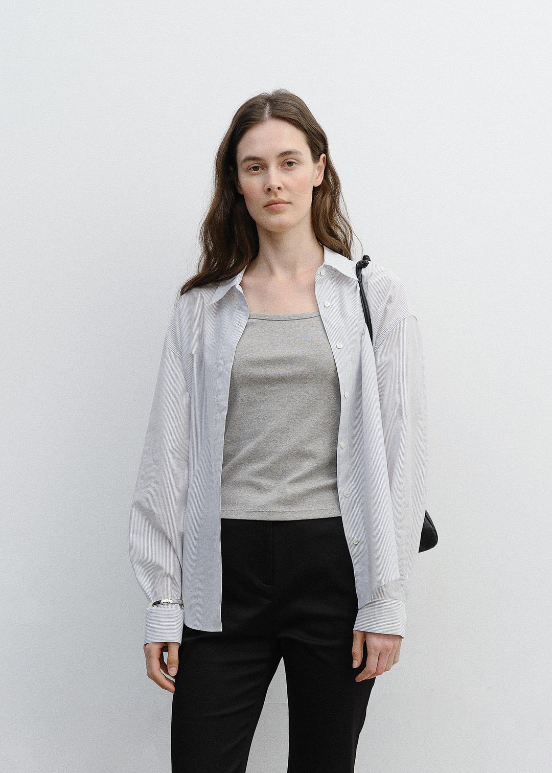 [Exclusive] Oversized Cotton Shirt in Pin Stripe