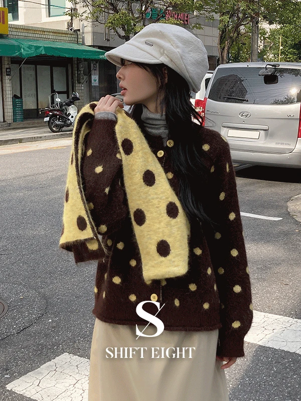 [MADE🖤/울함유/목도리SET!] 슈링 목도리 세트 도트 긴팔 니트 가디건 3color