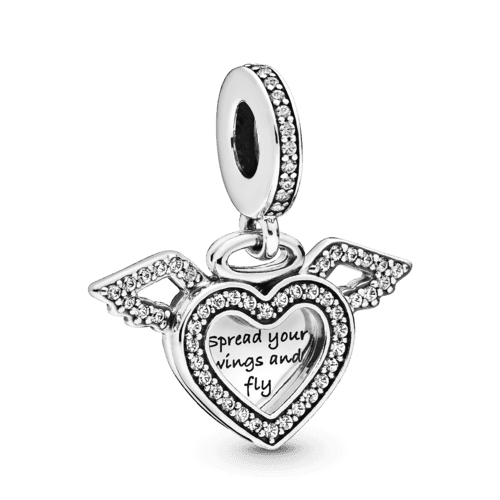 하트 & 엔젤 윙스 댕글 참"Spread your wings and fly\"