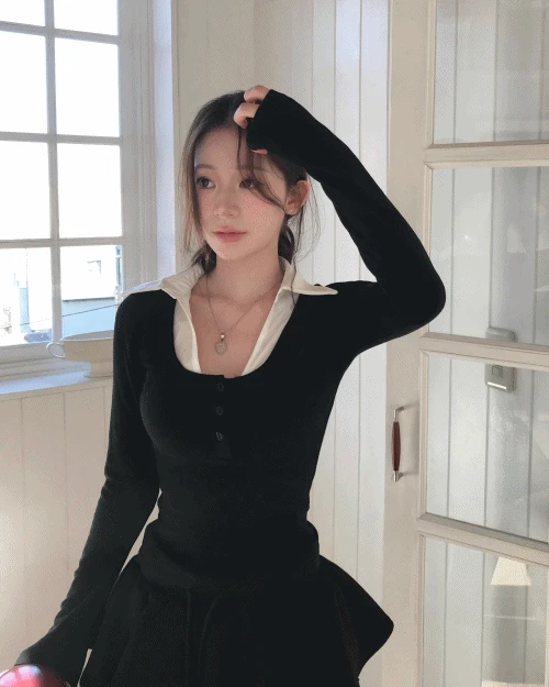 [한정세일] [ 솜다PICK / 2026 긱시크 ] 라토 카라 셔츠 레이어 TOP