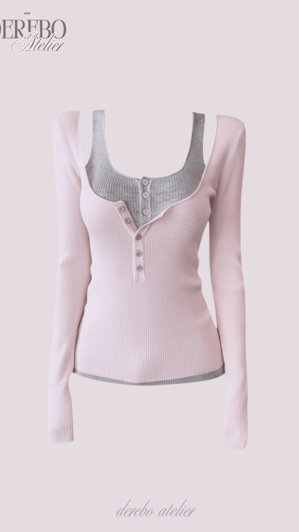 드레보루조 Pink bear ribbed long-sleeved T-shirt 핑크 베어 골지 긴팔 티