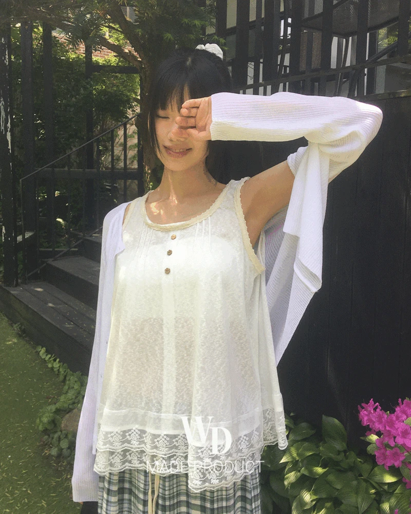 [빈티지감성🪽/MADE] 토유 핀턱 프릴 버튼 레이스 나시