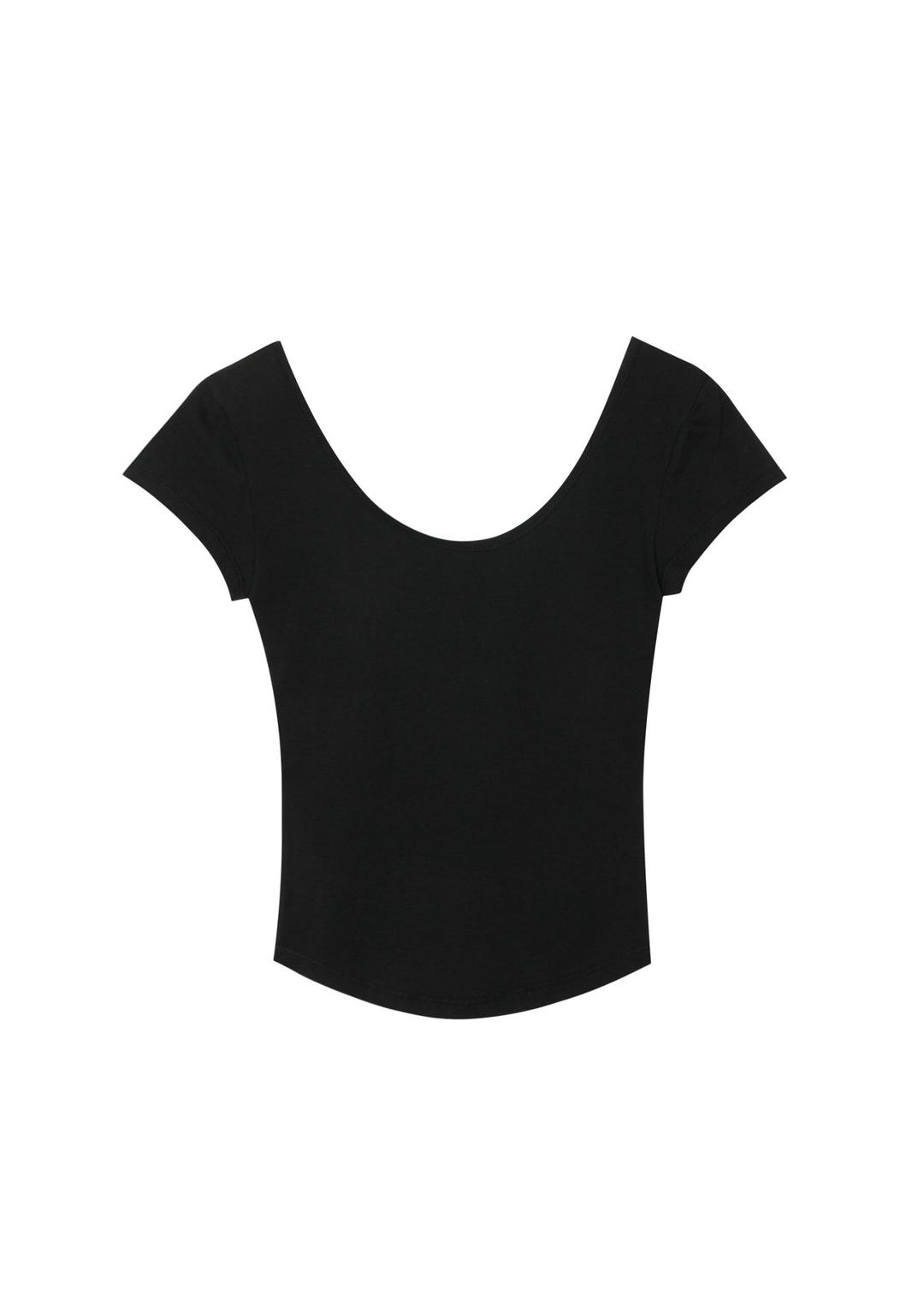 SOFT U-NECK HALF SLEEVE, BLACK