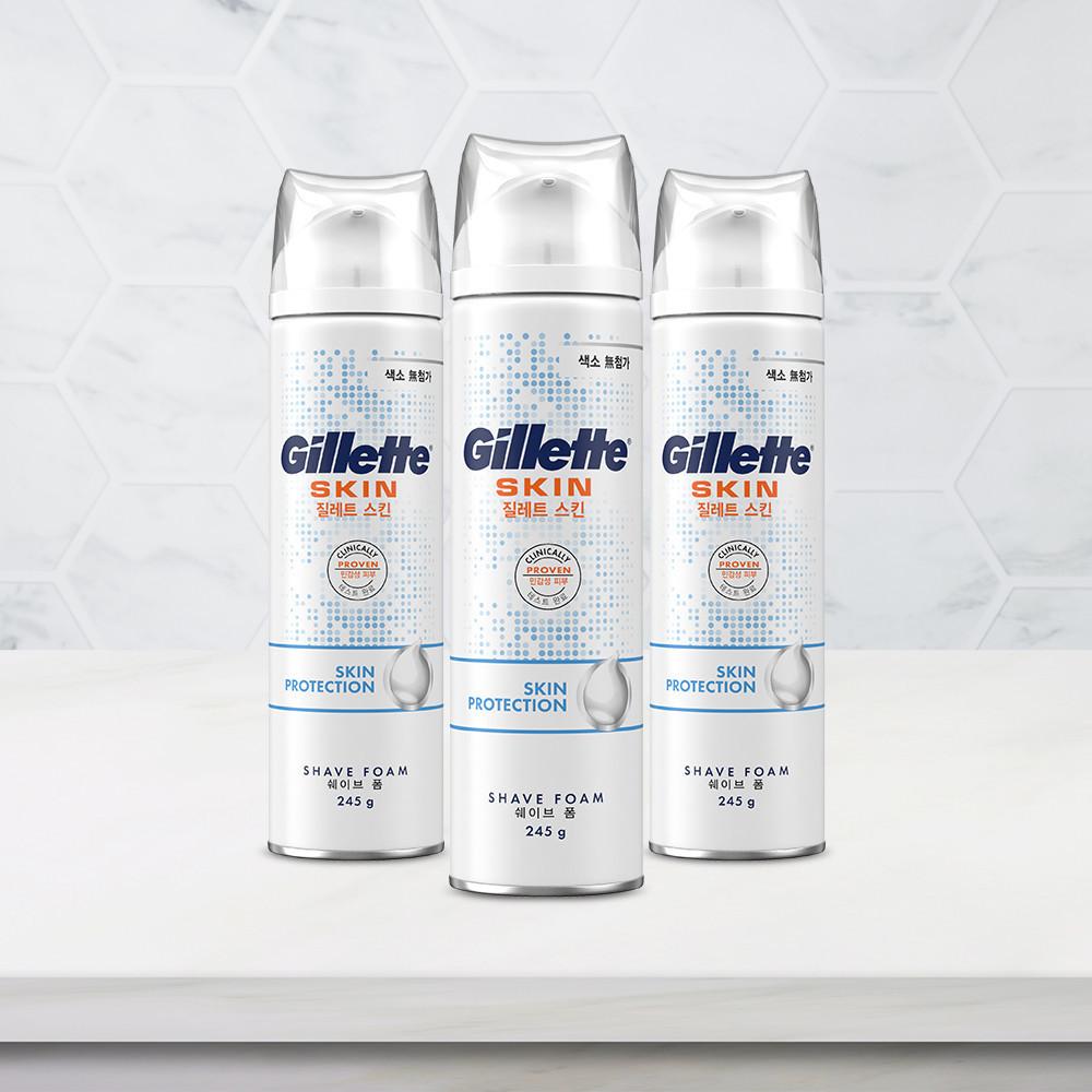질레트 스킨텍 저자극 쉐이빙폼, 245g 3개