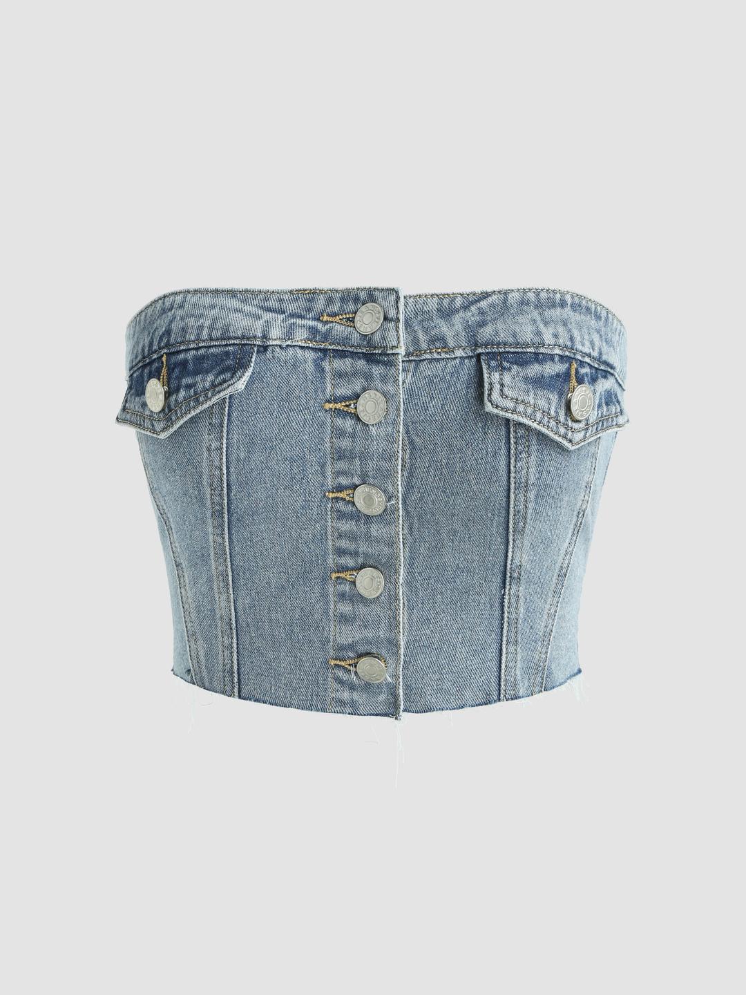 데님 셔드 버튼업 크롭탑