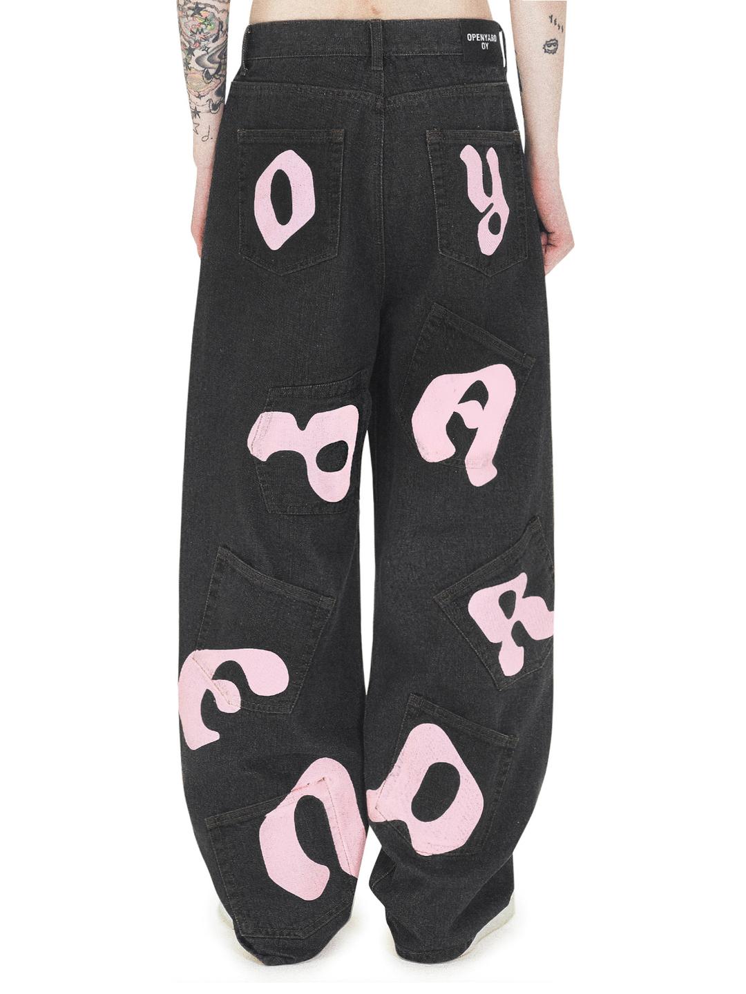 LOGO EIGHT POCKET DENIM BAGGY PANTS - WASHED BLACK