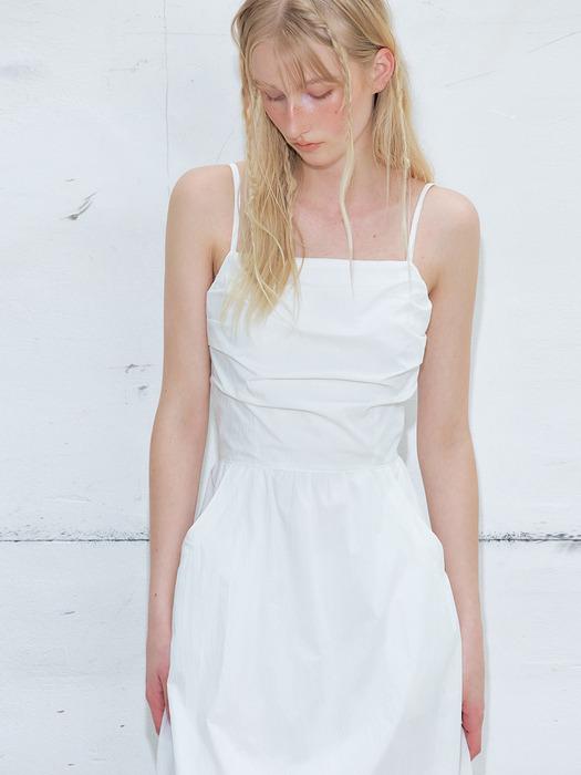Slip Shirring Pocket Dress, White