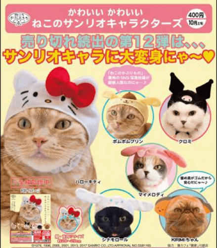 산리오 캐릭터 고양이 모자 가챠 캡슐 6종세트