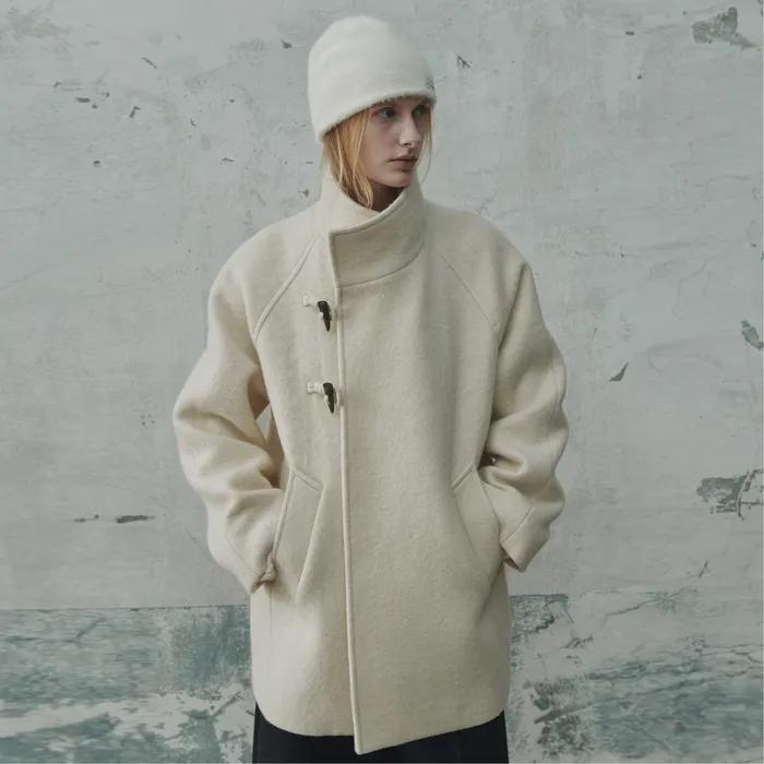 울 더플 하프코트_Ivory