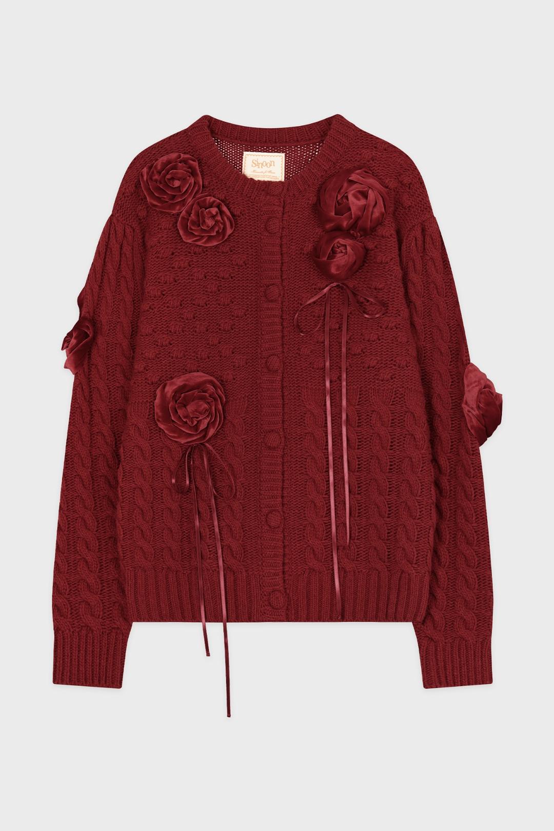 SN Rosette Volume Cardigan (Red)