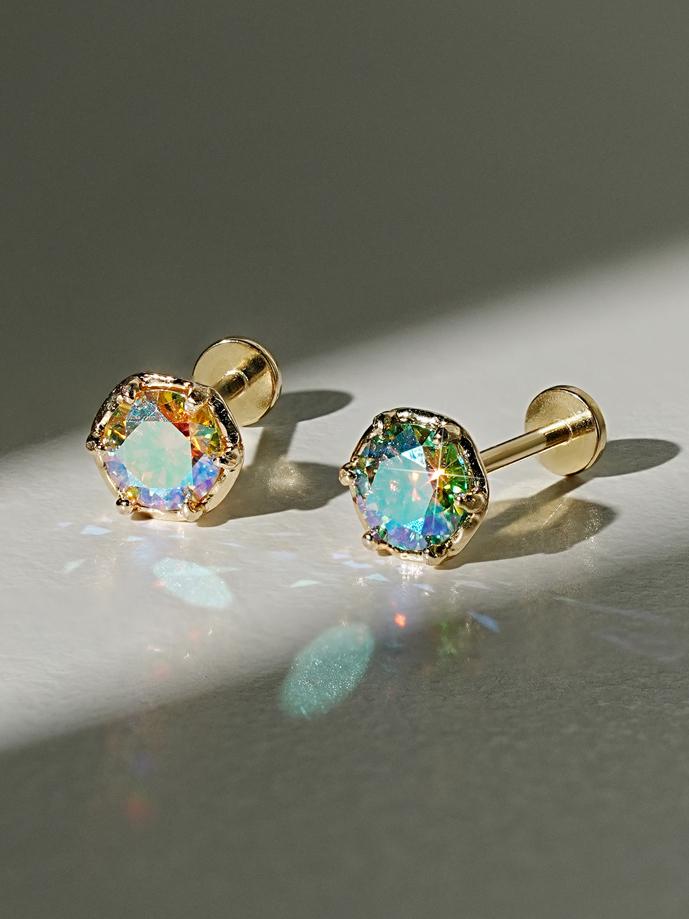 [0.8mm]14K 인터널 모이사나이트 다이아 오로라 라블렛 피어싱 3부