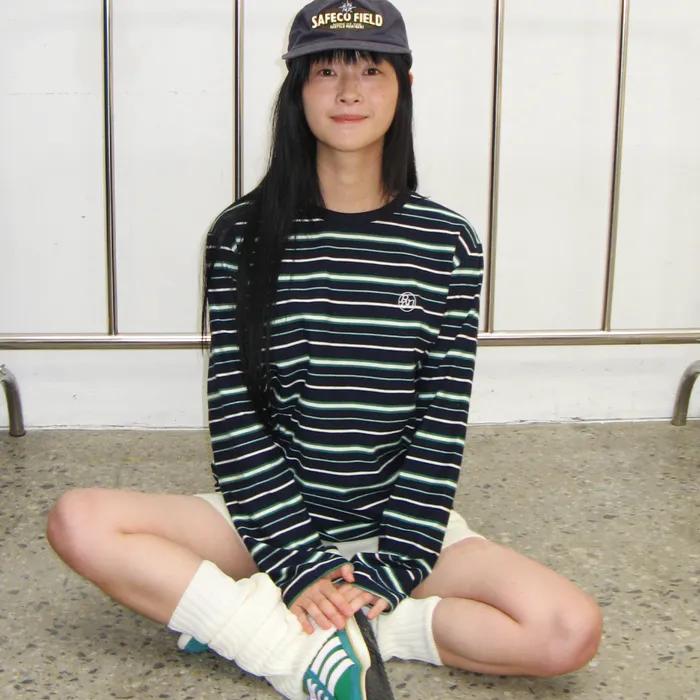 MULTI STRIPE LONG SLEEVE NAVY GREEN