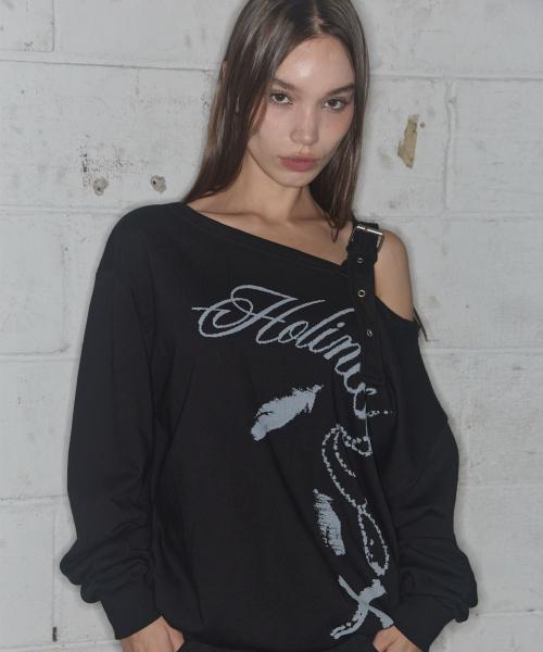 원숄더 버클 스웻셔츠 (BLACK)_F24ZB063