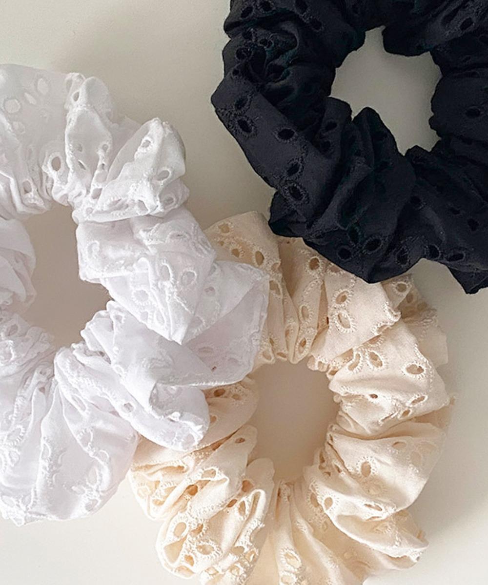 아일렛 펀칭 코튼 헤어 스크런치