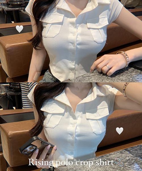 잔느 [팔뚝살커버] 라이징 슬림핏 반팔 크롭 셔츠