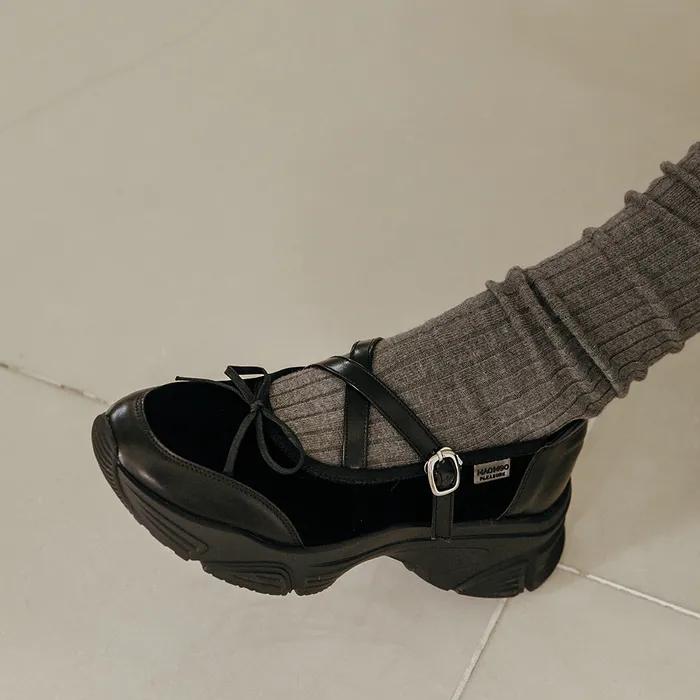 Poseul 포슬 미니 리본 X 스트랩 청키 스니커즈_1color 5cm