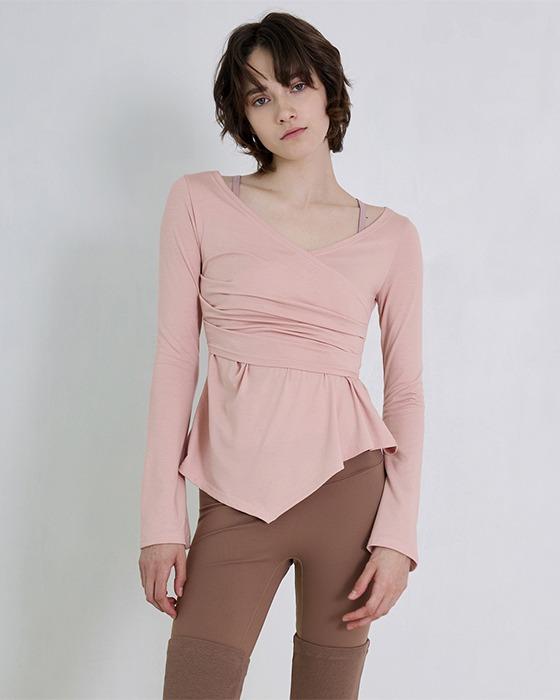 언밸런스 랩 롱슬리브DEVI-T0141-살몬핑크