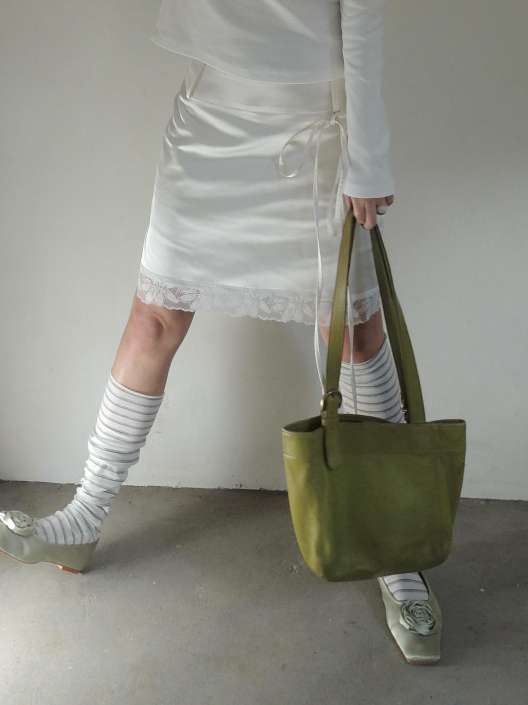 [기획 한정] [prts made] 오키드 레이스 미디 새틴 스커트 2sizes