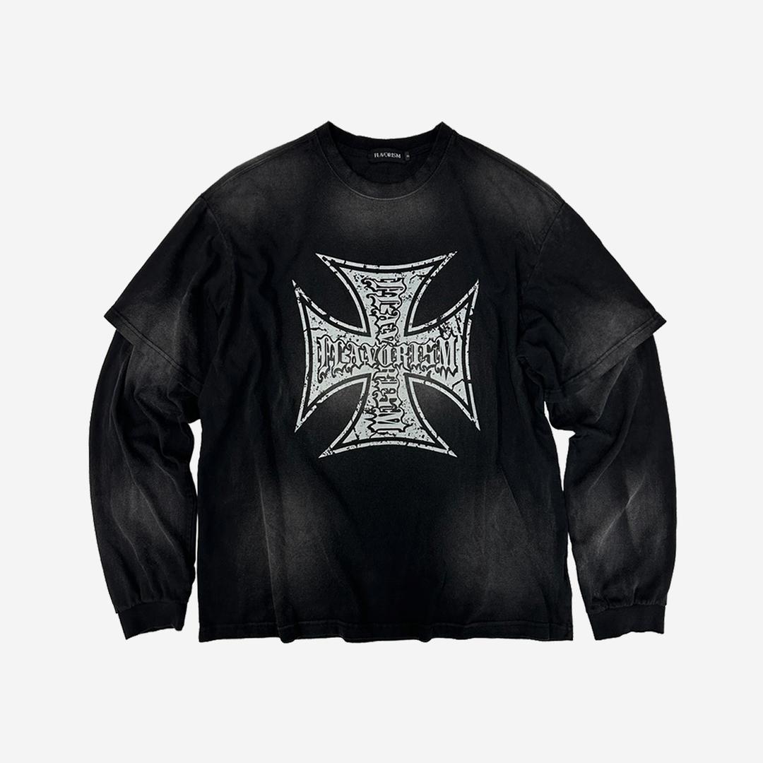 Flavorism Cross Logo Layered Long Sleeve (TT0085) Black