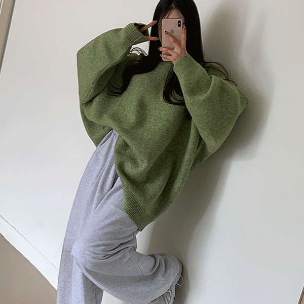 [5XL,남녀공용,오버핏,커플니트,빅사이즈,운영자소장,심플,기본,모던,데일리,남자니트,통통] 빅 벌룬 라운드 울 박시핏 니트 - nt   [무료배송]