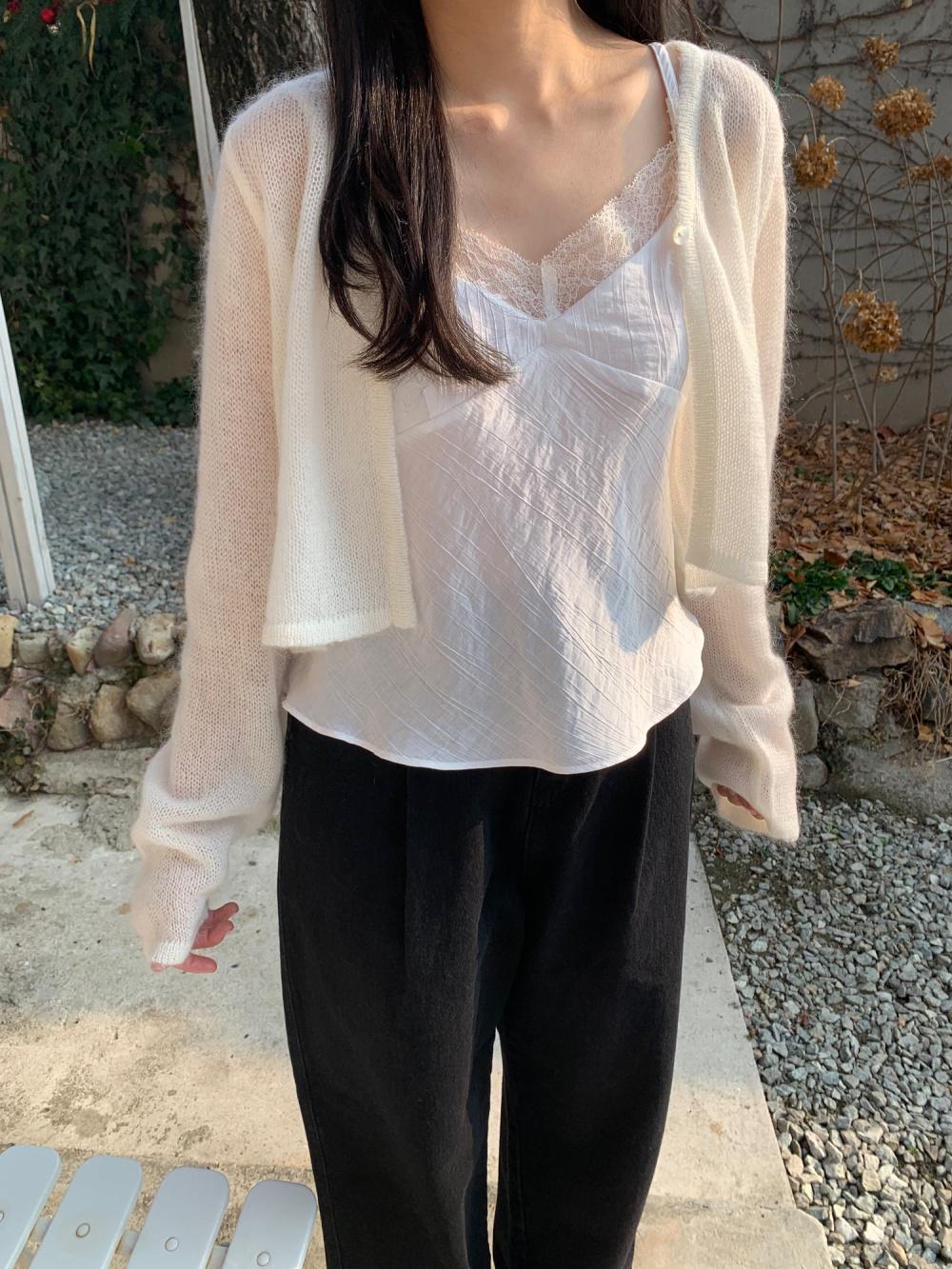 르라니 [재진행] 투아 실크 레이스 나시 블라우스 레이어드 뷔스티에 끈나시 슬리브리스