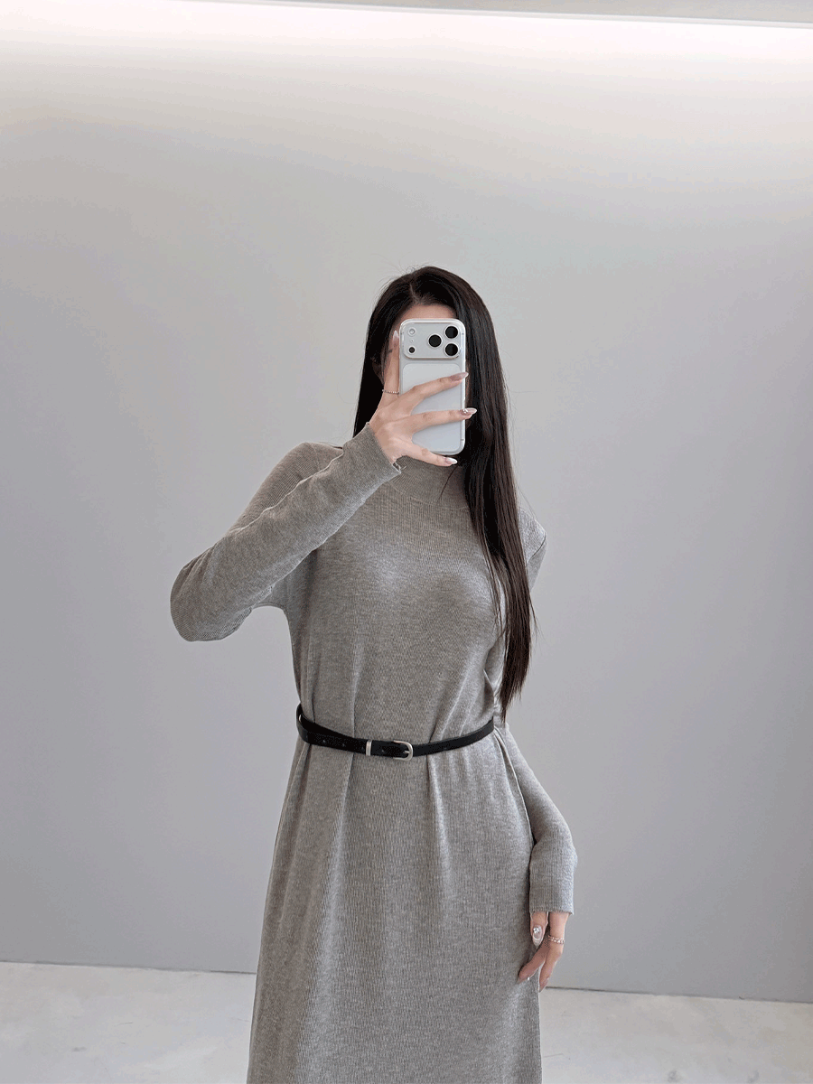벨트 반목 울 원피스