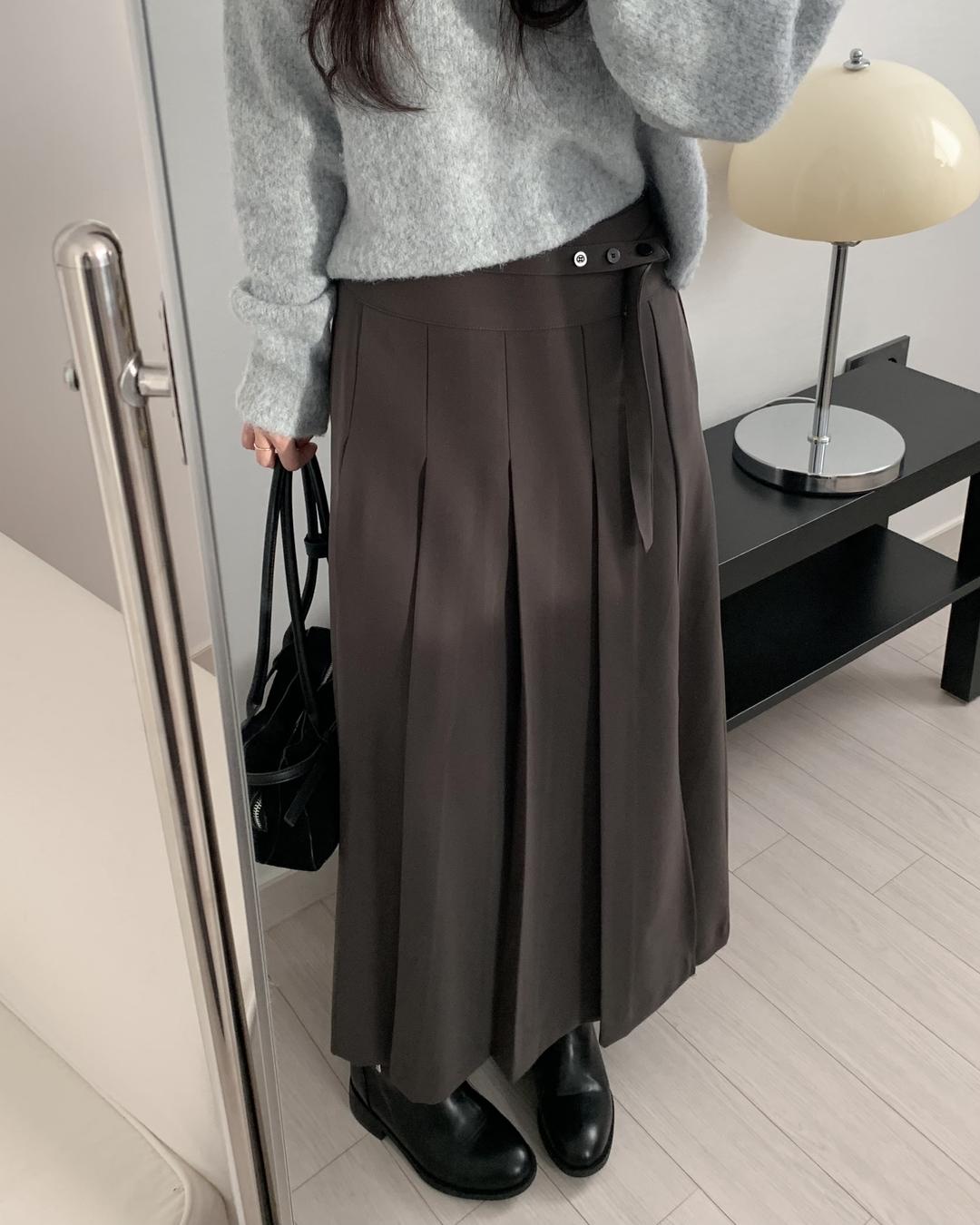 시즈 엘리 플리츠 주름 핀턱 스커트 여성 하객룩