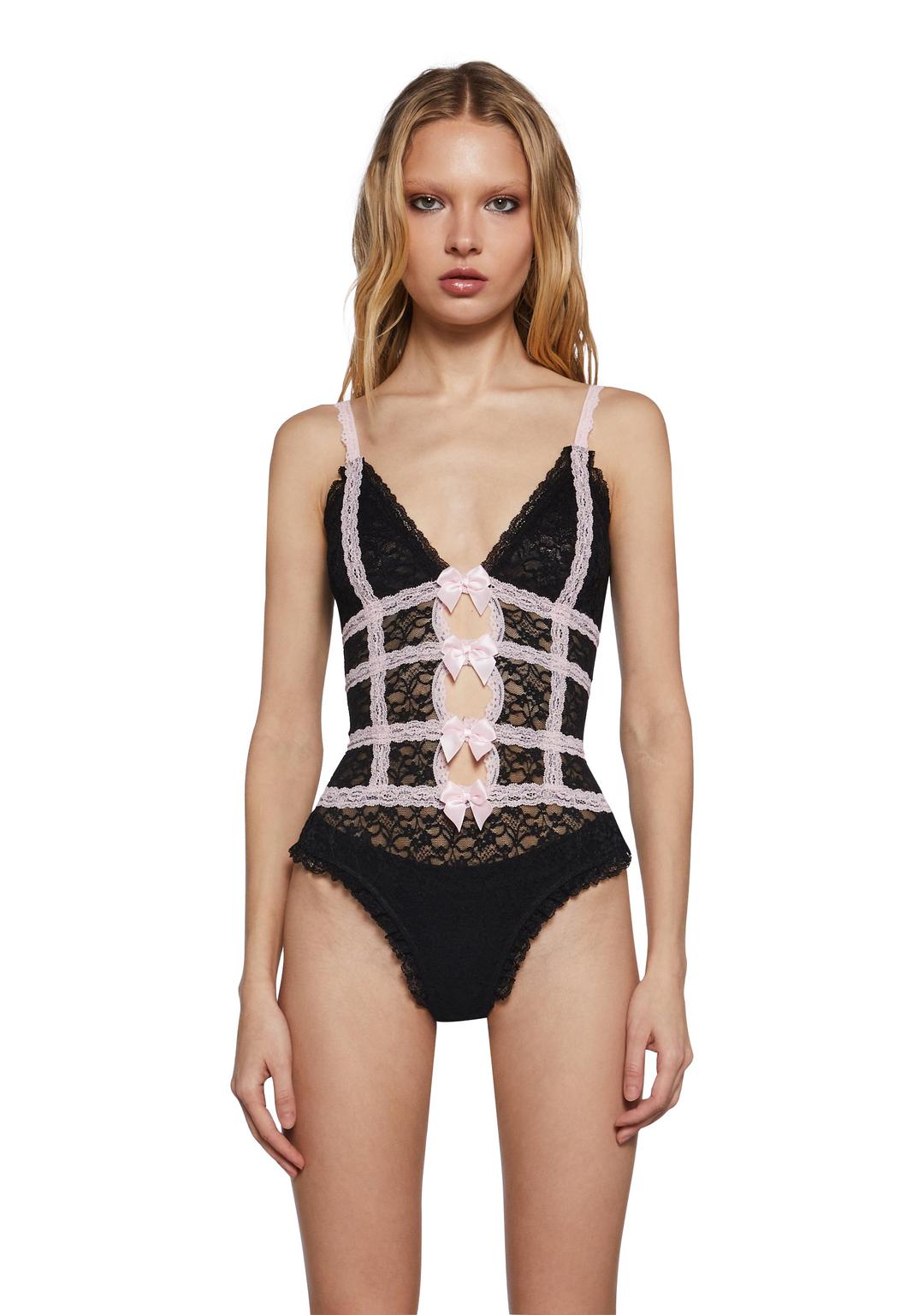 Vixen Lace Bodysuit - BLK/PNK / XX-Small