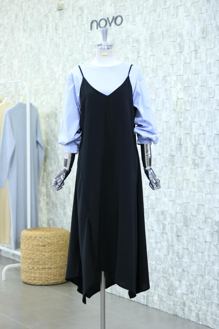 [노보] 무지 끈조절 밑단 절개 뷔스티에 블랙원피스 ND1OP24C45B15