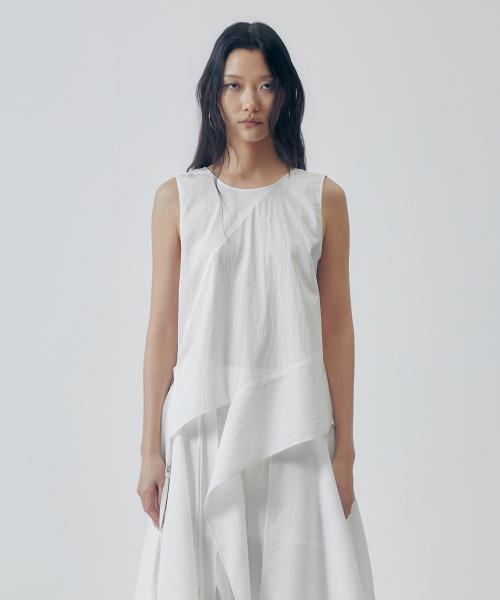Asymmetric Draped Sleeveless Top [ White ]