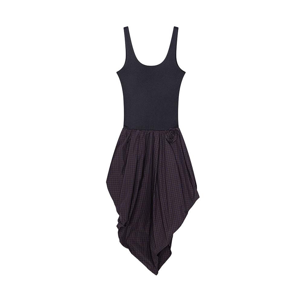 MIXED TEXTURE SLEEVELESS DRESS, NAVY