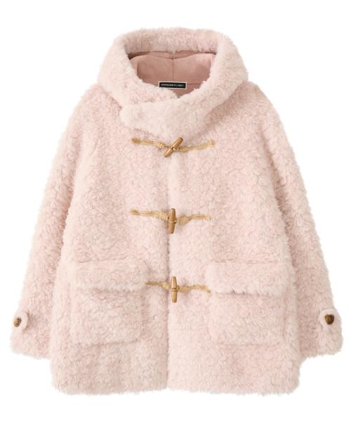 퍼 더플 하프 코트 핑크