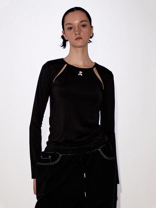 RR BACK OPEN LONG SLEEVE TOP - BLACK