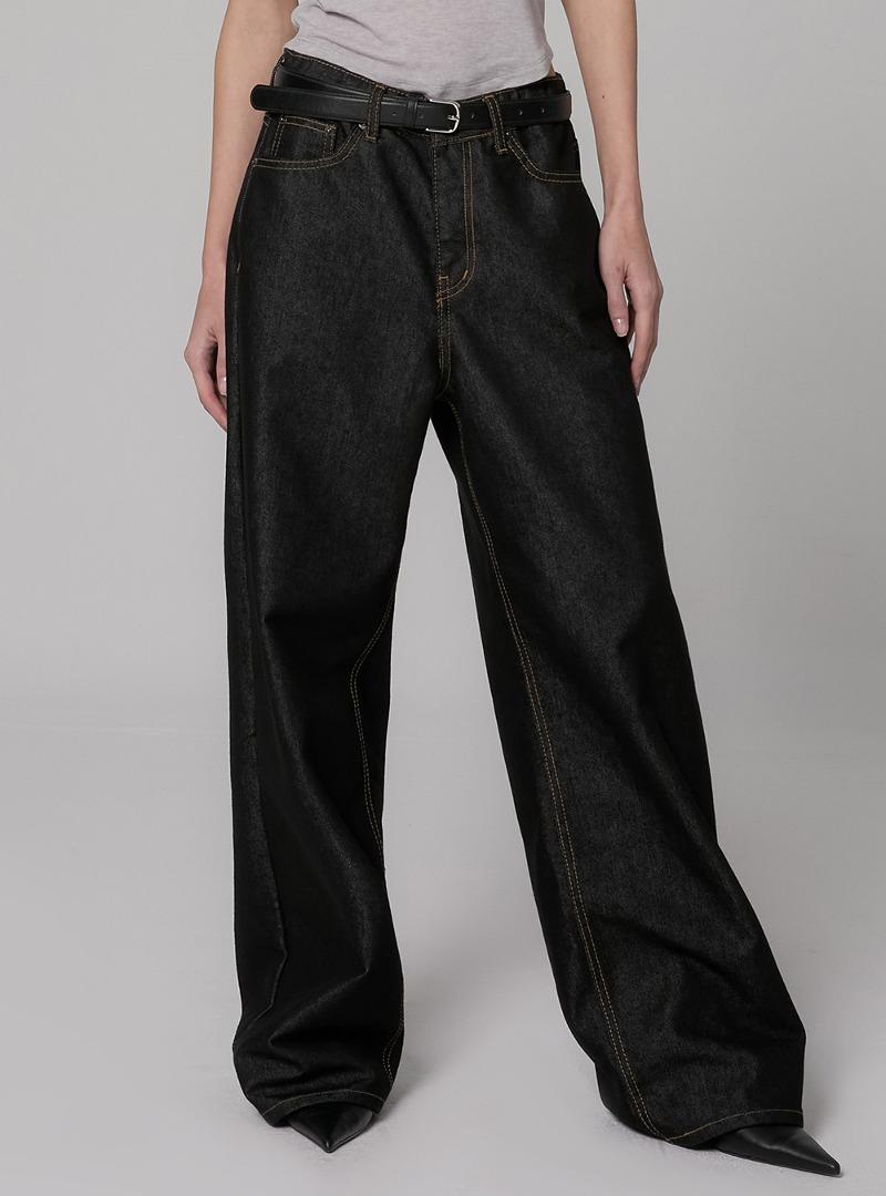 [9437] 유니섹스 와이드 투버튼 팬츠 (블랙 생지)