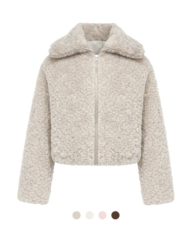 Luen boucle fur short zip-up jacket