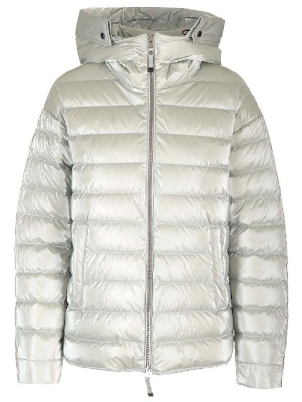 MELUA 로고 패치 샤이니 후드 패딩