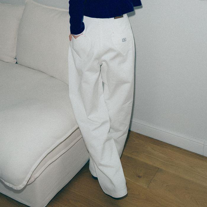 BACK HEART STITCH POCKET DENIM PANTS WHITE
