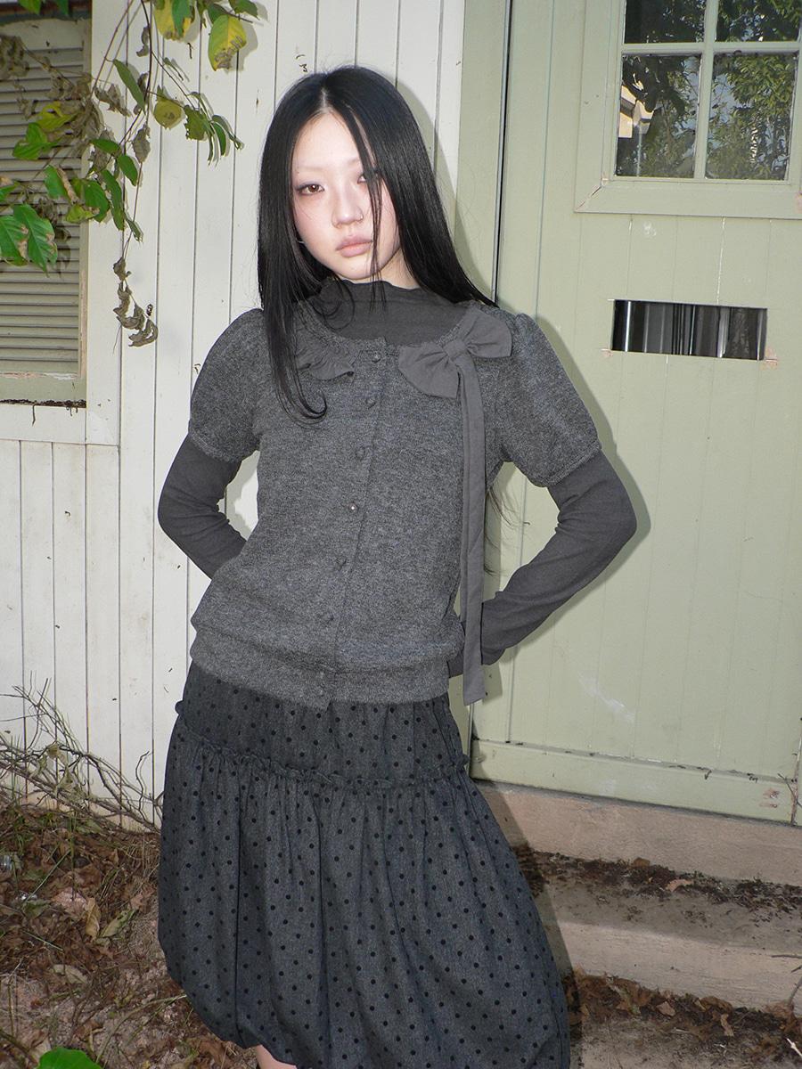 ang:project Ribbon knit cardigan short sleeve base layer two-piece set