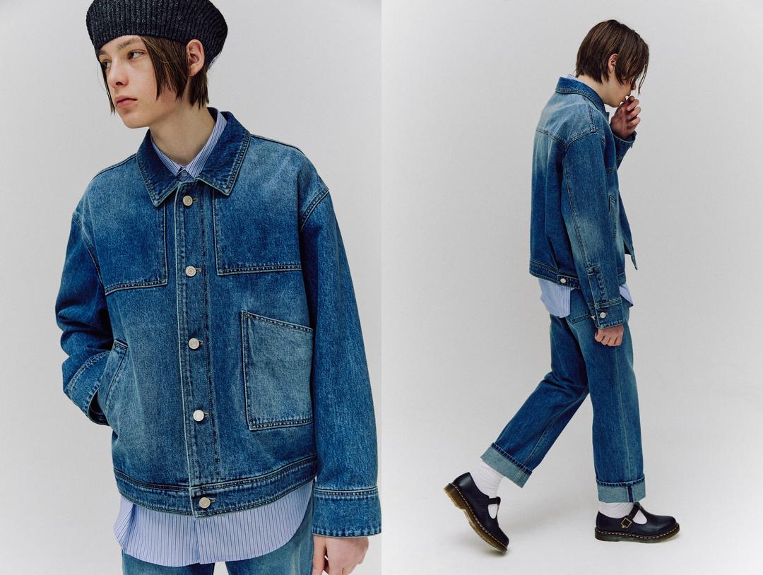 Unbalance Pocket Denim Jacket - Blue