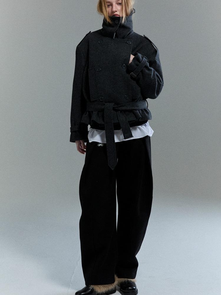 PURE WOOL NECK HUG SHORT COAT/CHARCOAL GREY