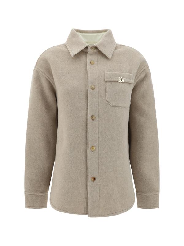 로고 플라크 포켓 울 셔츠 자켓